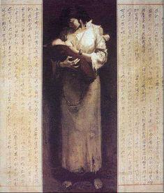 母亲油画孙滋溪背景